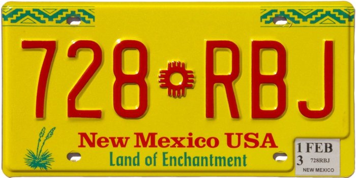 New Mexico Passenger Car License Plates 1912-Present including